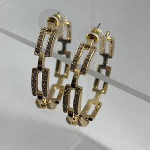 Mary Kay Spark A Chain Reaction Gold Tone Hoop Earrings Rhinestones 1.5" Across
